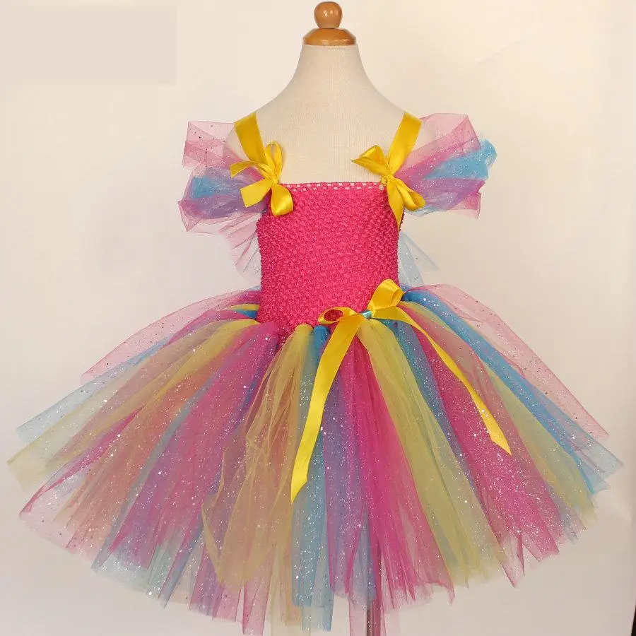 

Girls' Dress Rainbow Princess Dress Party Birthday Halloween Christmas Cosplay Costume Kids 2018 Summer Dress Party Dress 2-12Y