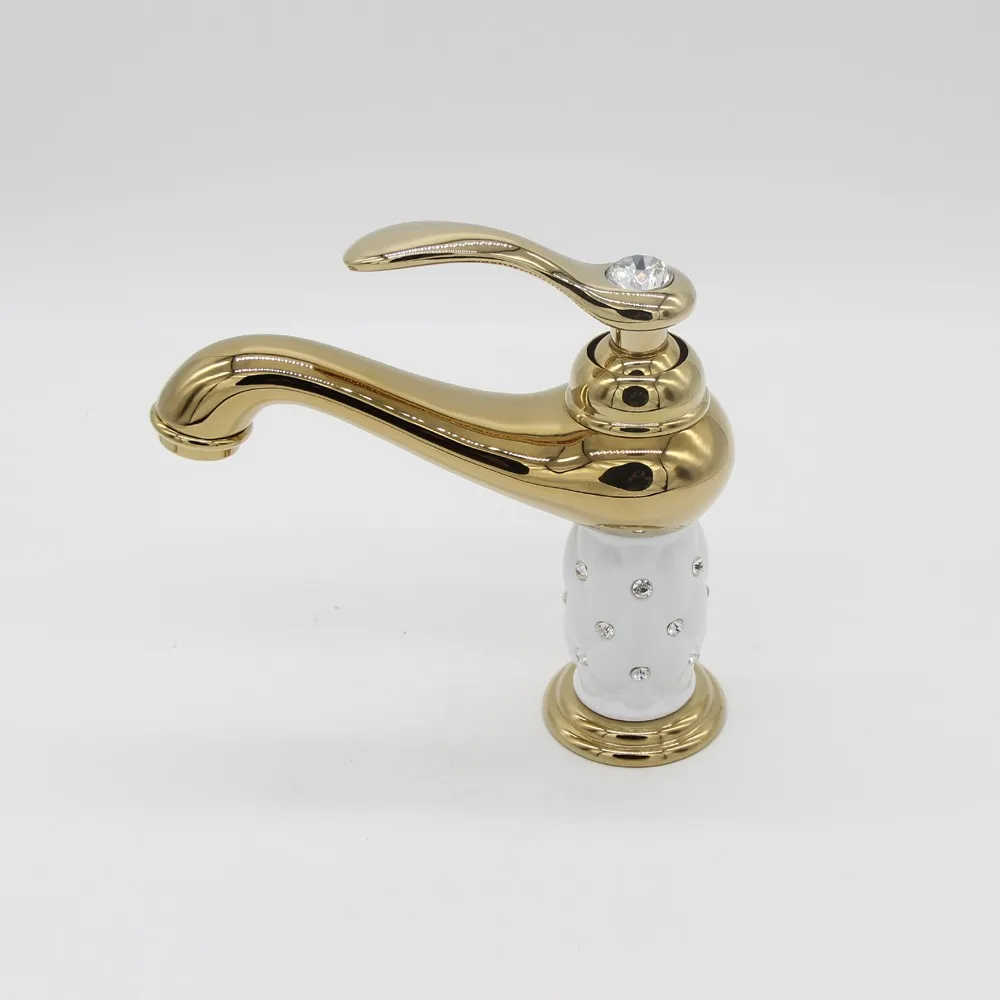Fashion Solid Brass Golden Plated White ceramic with Diamond Basin Mixer Taps Deck Mounted Sink Faucet G1079 | Обустройство дома