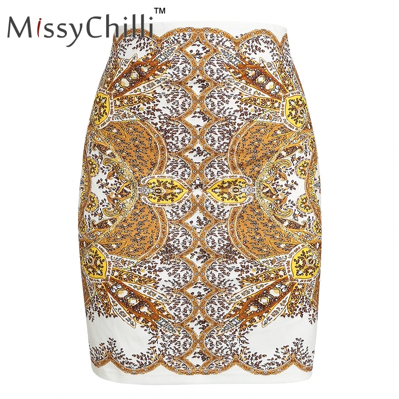 skirt MissyChilli, с принтом пейсли, сексуальные, с высокой талией, юбки для женщин, вечерние, Клубные, трапециевидные, мини-юбки, женская, летняя, золотая, облегающая, низ, Винтаж - Цвет: skirt