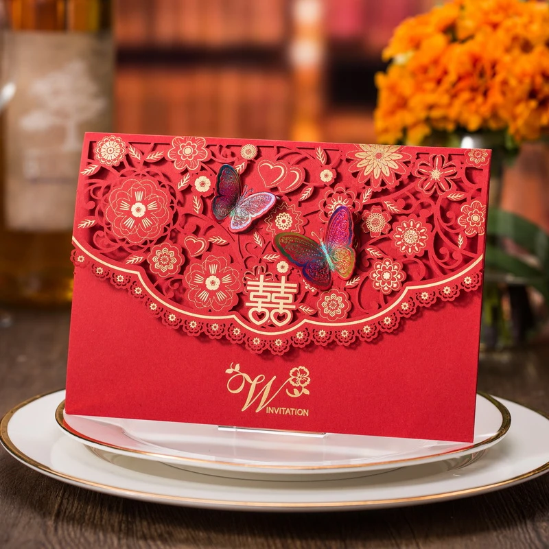 

50pcs Butterfly Marriage Wedding Invitations Cards Greeting Card 3D Card Laser Cut Invite Friends Postcard Event Party Supplies