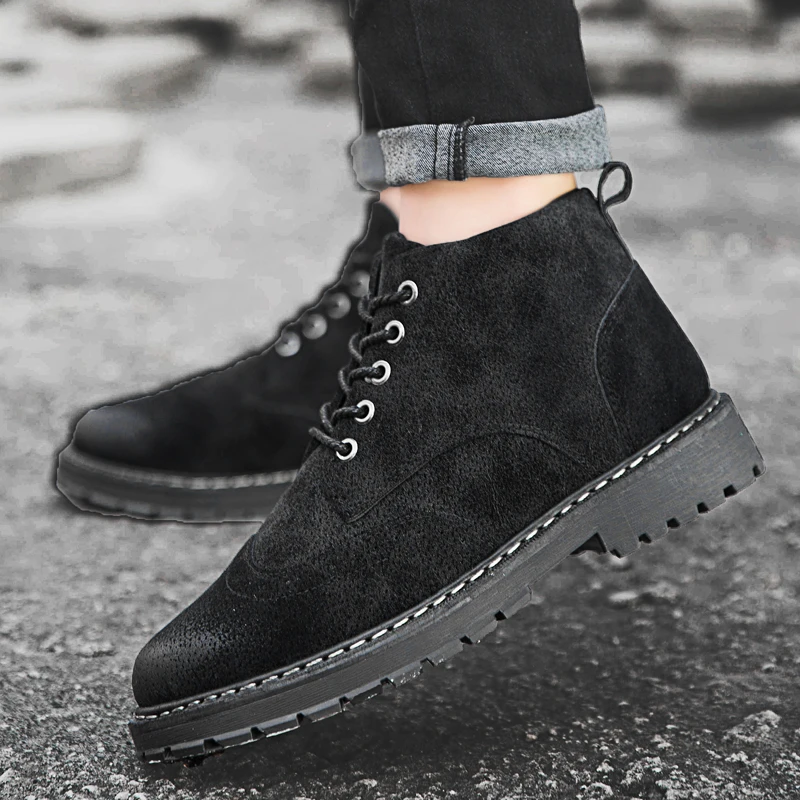 Из искусственной кожи Для мужчин сапоги осенние ботильоны открытый резные