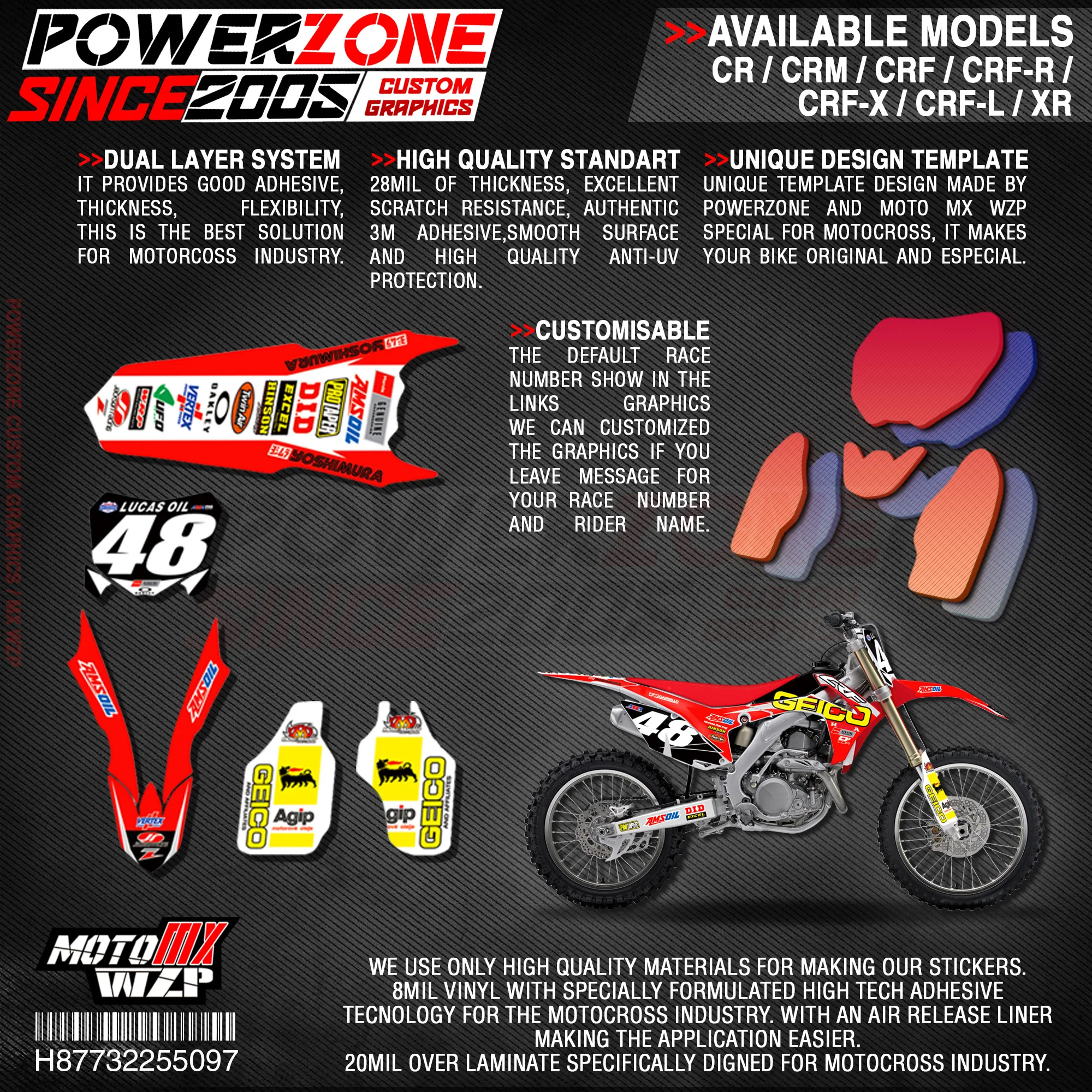 Персонализированные графические фоны PowerZone Team наклейки 3M Набор наклеек для HONDA