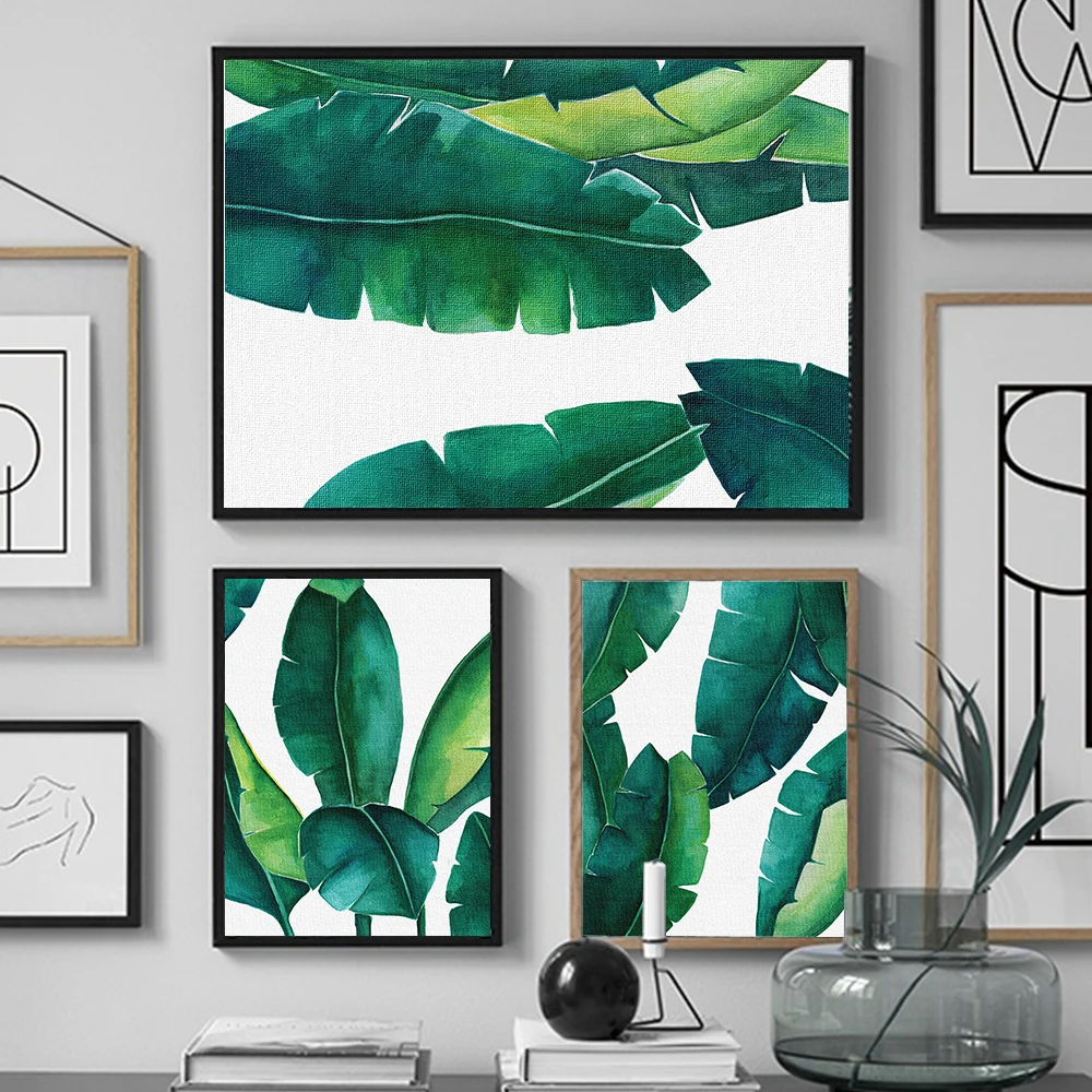 Модные Monstera плакаты и принты листовая настенная живопись холст зеленые