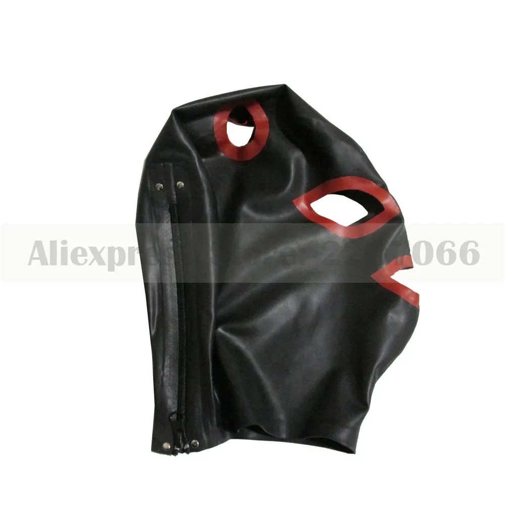 Латексная маска с черно-красной отделкой капюшон отверстиями для волос
