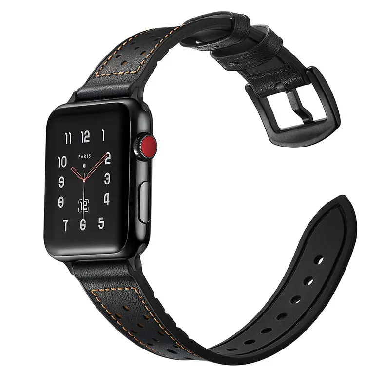 Хохлатый ремешок из натуральной кожи для Apple watch, 4 ремешка, 44 мм/40 мм, силиконовый Iwatch series 4/3/2/1, 42 мм, браслет на запястье, ремень, ремешок для часов