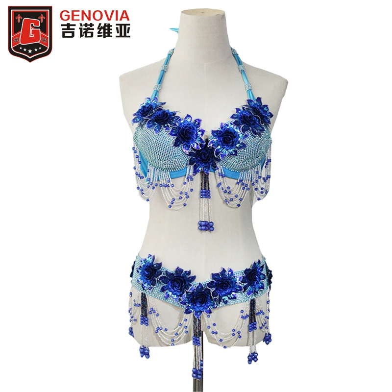

Hot design handmade beaded belly dance costume suit 2pcs bra&belt women dancing wear Cocktail Ballroom latin salsa samba Set