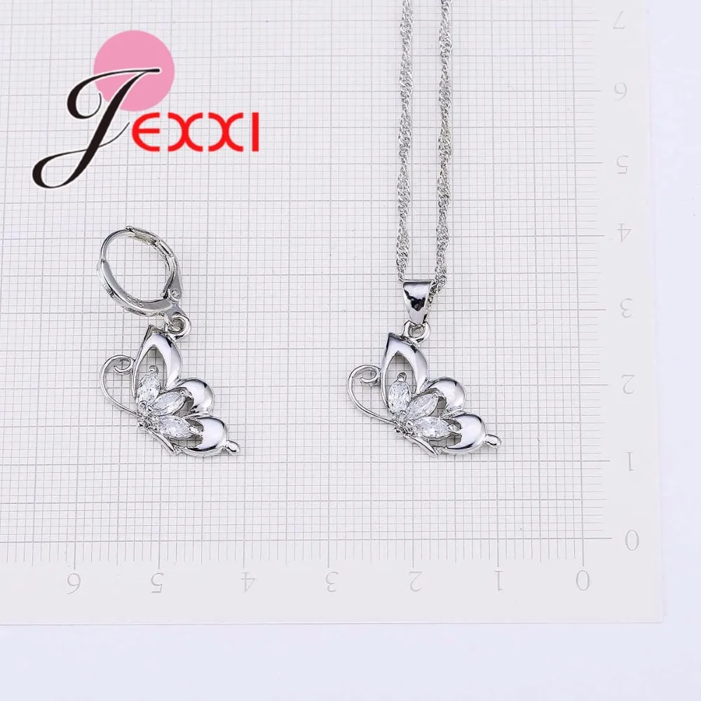 

Butterfly Necklace Earrings Set For Girl Party Gift Fashion Women 925 Sterling Silver Cubic Zircon Engagement Jewelry Set