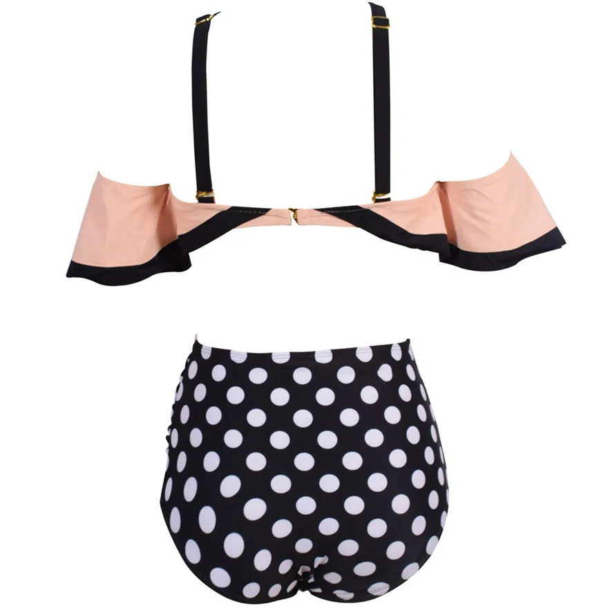 Женский купальник бикини сексуальный на бретельках с высокой талией и оборками в