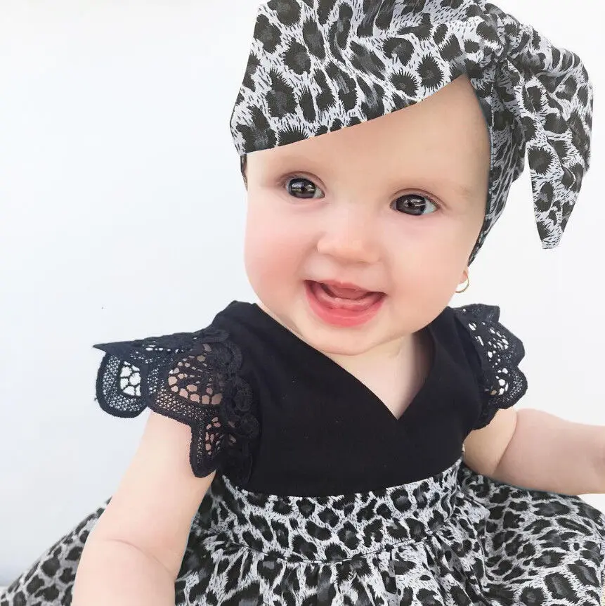 Модная одежда для маленьких девочек Леопардовый Костюм кружевной комбинезон с