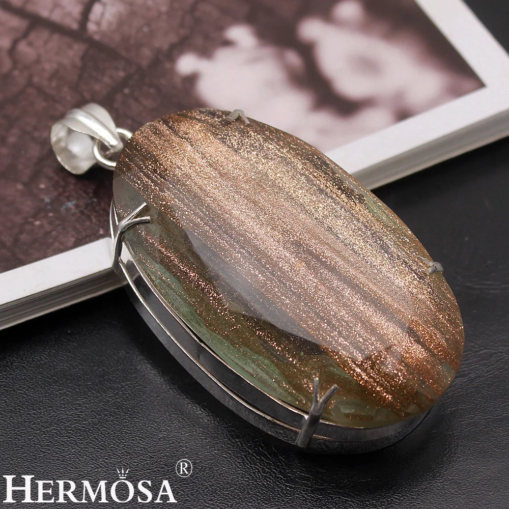 Huge Oval Natural Dichroic Glass 925 Sterling Silver Color Pendant Necklace Charms Jewelry 3 3/8 INCH TF83 | Украшения и