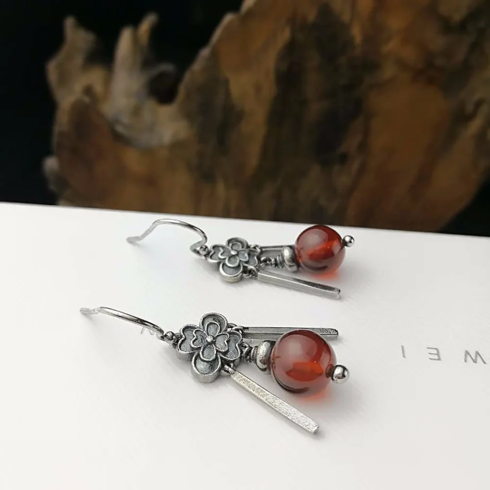 L &amp P ретро серебряные серьги для женщин винтажные красные желтые драгоценные
