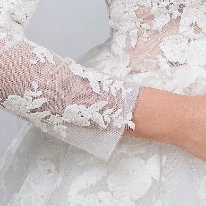 2019 свадебное платье трапециевидной формы с длинными рукавами и круглым вырезом