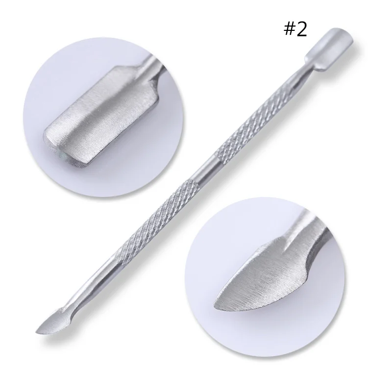 2 Dual-end Nail Cuticle Pusher Remover Stainless Steel Professional Nail Art Manicure DIY Design Tools - Цвет: 2