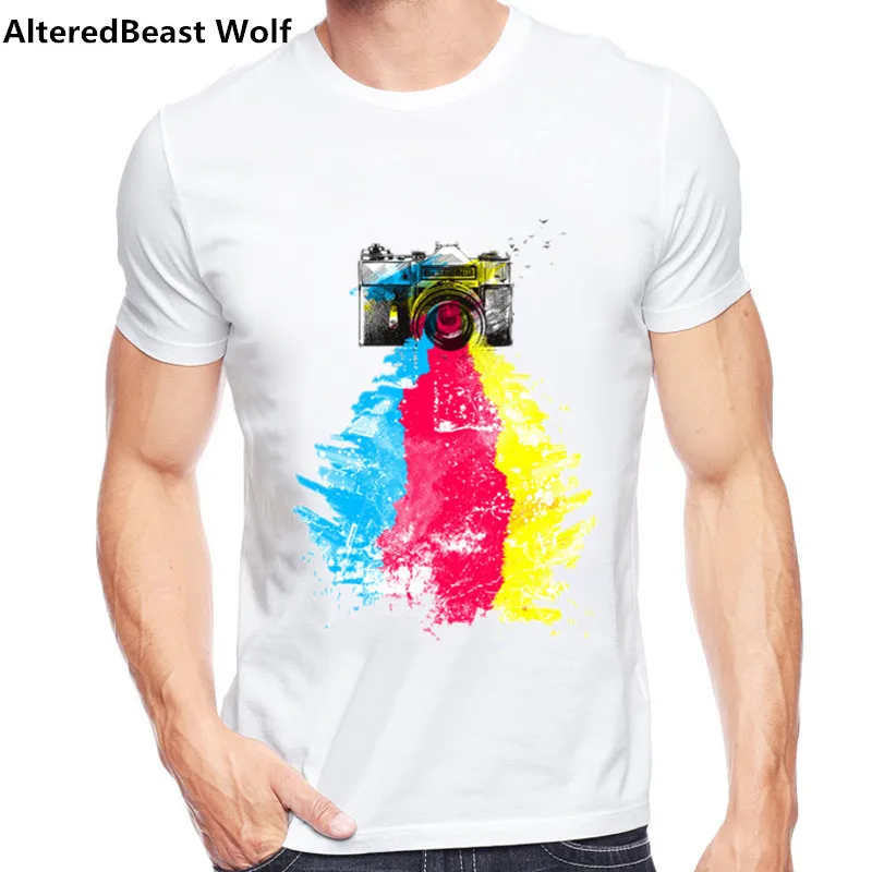 Новинка 2017 летняя разноцветная футболка с дизайном камеры мужские