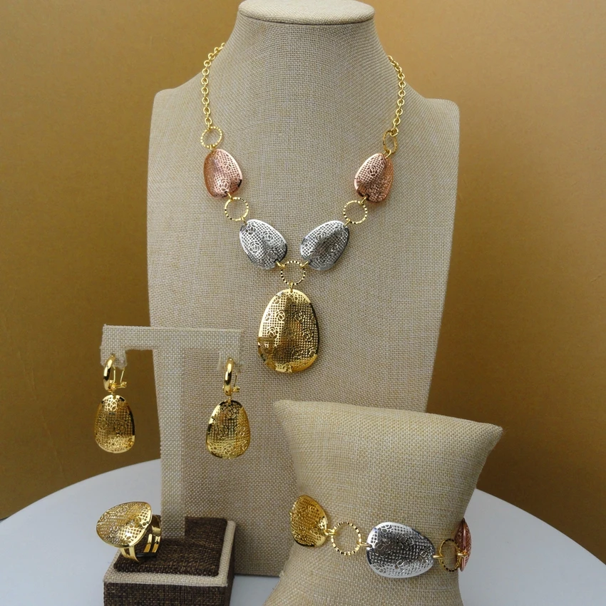 Yuminglai 2019 новый дизайн Роскошные Дубай Jewlries дамы Африканский три цвета комплект
