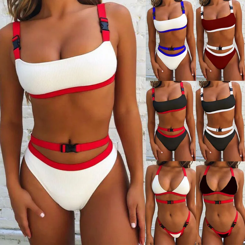 Women Sexy Swimwear Bandage Bikini Push-up Padded Bra Swimsuit Bathing Suit Plastic Buckle Monokini Bikinis | Спорт и развлечения