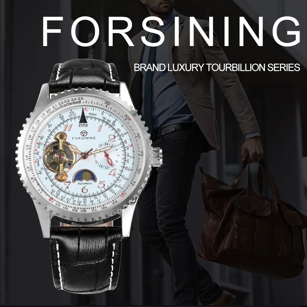 FORSINING Лидирующий бренд Роскошные мужские часы ретро Авто турбийон механические с