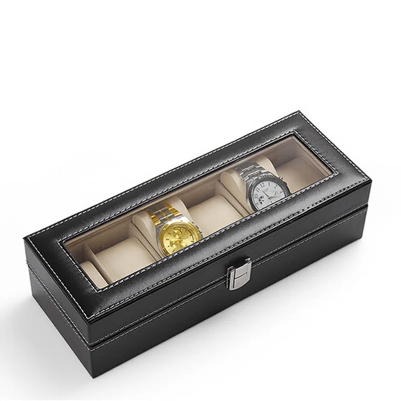 Коробка для часов 6 ячеек коробка чехол из искусственной кожи Caja Reloj черный