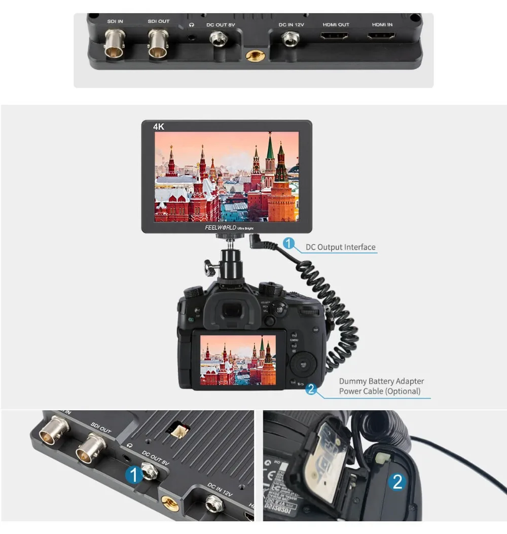 FEELWORLD P7S 7 дюймов 2200nit ультра яркий 3G-SDI на камеру поле DSLR монитор алюминиевый дизайн фокус помощь 4K HDMI DC Выход