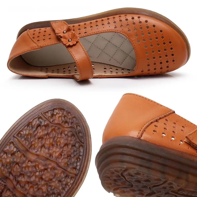 

GKTINOO Spring Summer Fashion Ladies Shoes Women Genuine Leather Flats Casual Soft Loafers Shoes Female Cut-Out Women Flat Shoe
