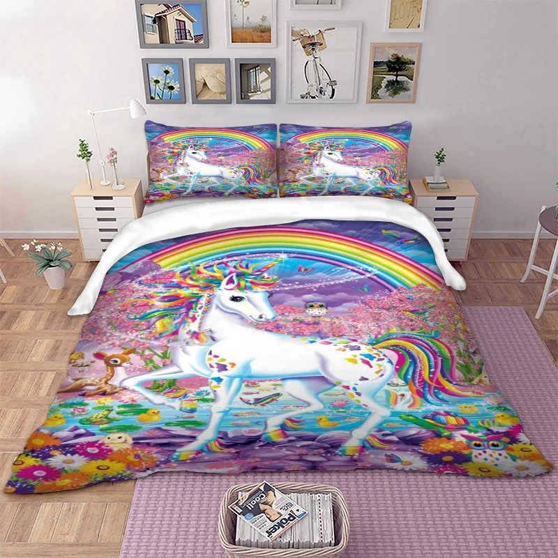 

Duvet Cover Rainbow Unicorn 3D Digital Printing Colorful Bedding Set Single Twin Full Queen King Bedclothes