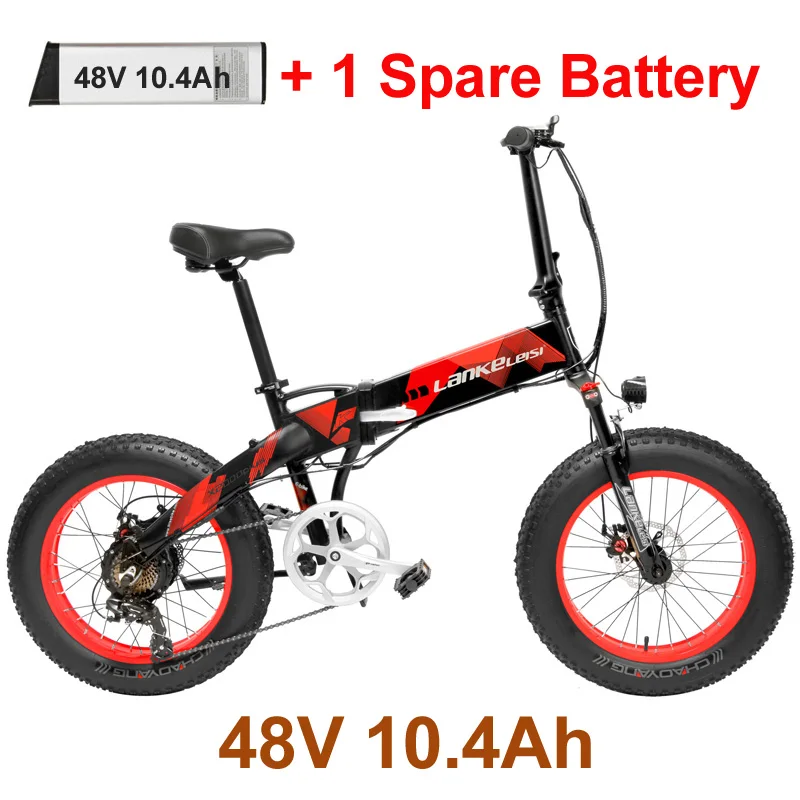 Red 10.4Ah Plus Складной электрический велосипед X2000 20 дюймов, 7 скоростей, 48 В, 500 Вт, мощный двигатель, 5 пар, горный велосипед, снежный велосипед, Лидирующий бренд переключателя передач - Цвет: Red 10.4Ah Plus