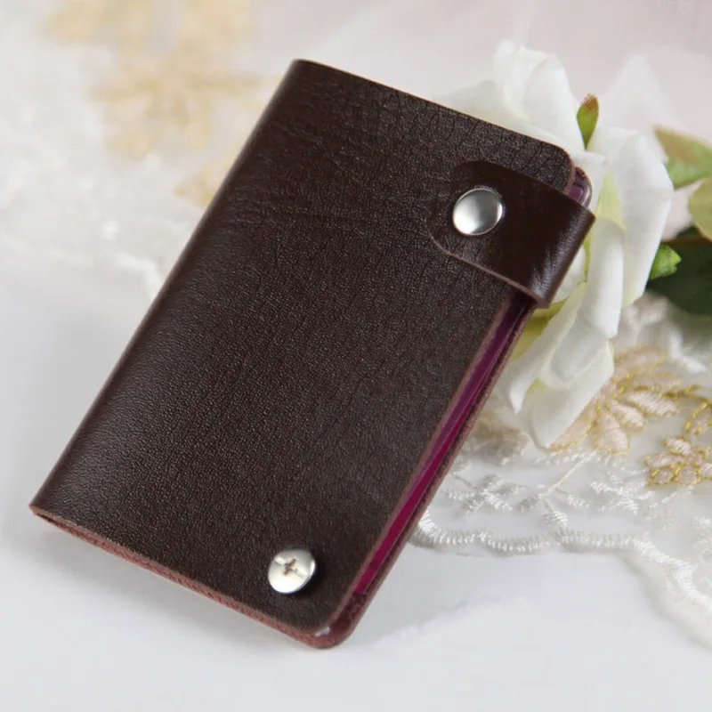 brown card holder Горячая распродажа мужской женский вращающийся чехол для карт кожаный кошелек визитные сумки кредитный держатель для карт вращающаяся деловая посылка - Цвет: brown card holder