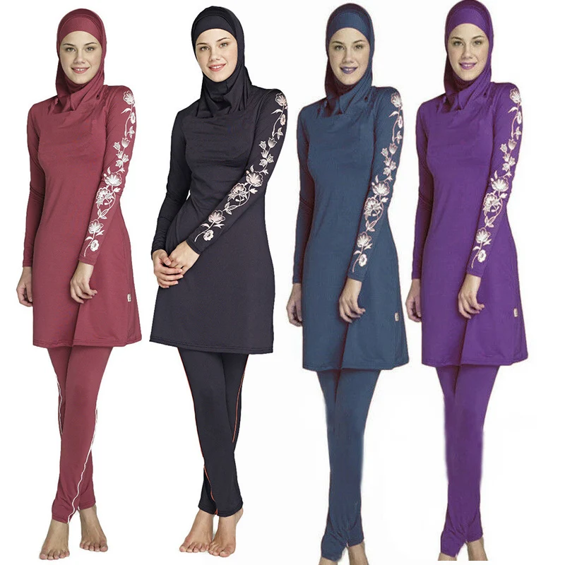 Скромная Bearwear Burkini ванный комплект купальники мусульманский полный Чехол исламские костюмы с длинным рукавом Одежда для плавания 3 шт. Буркини