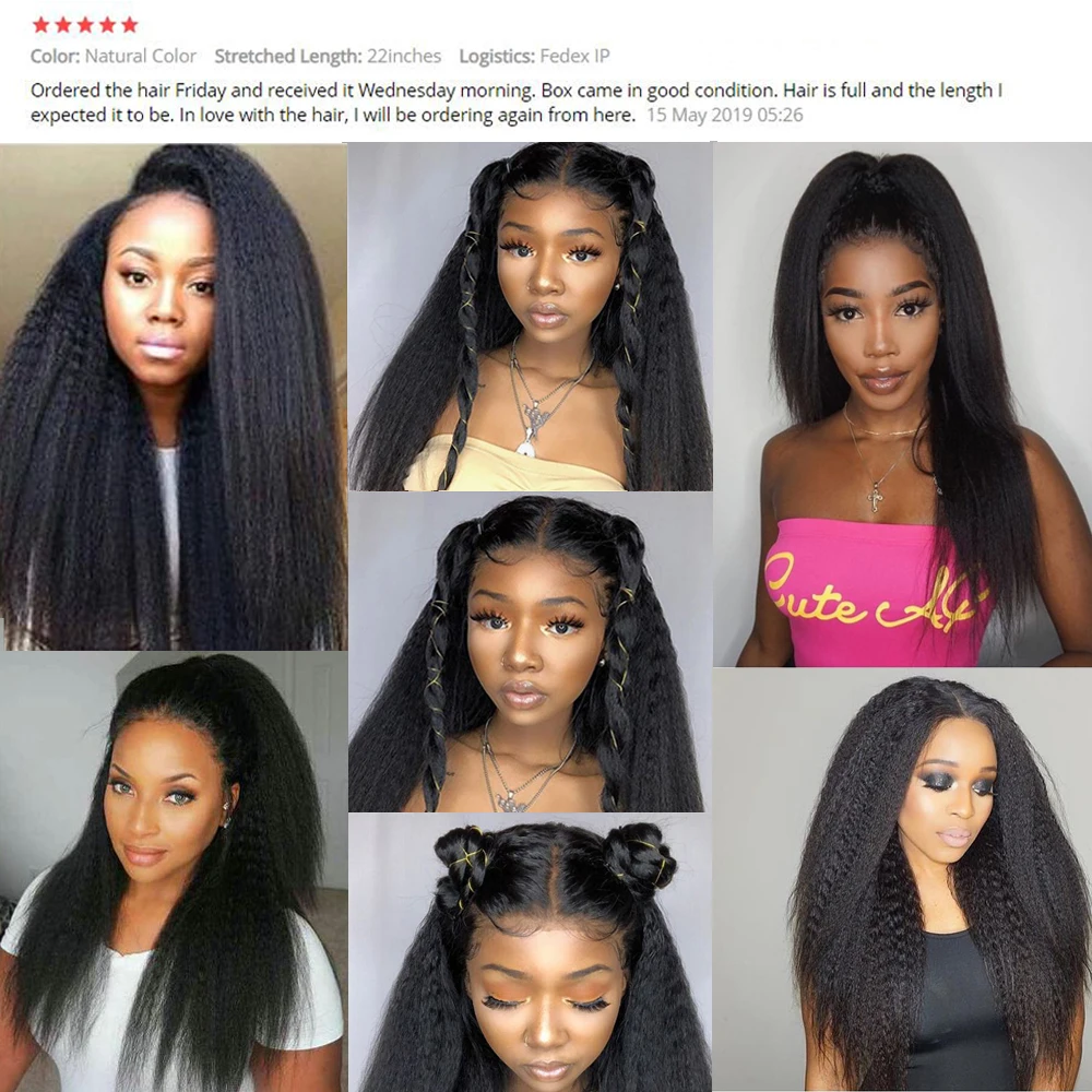 Kinky Straight Lace Front Wig Pre Plucked With Baby Hair 180% Lace Front Brazilian Human Hair Wigs For Black Women Remy Alot