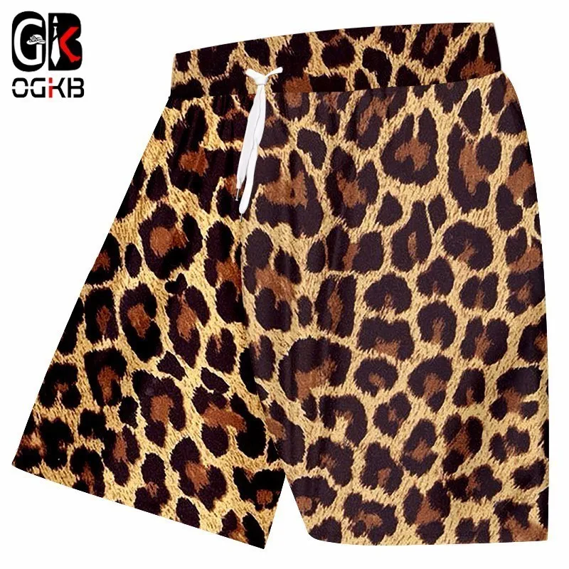 

OGKB Summer Men's Surf Leopard Print 3D Casual Loose Unisex Beach Shorts