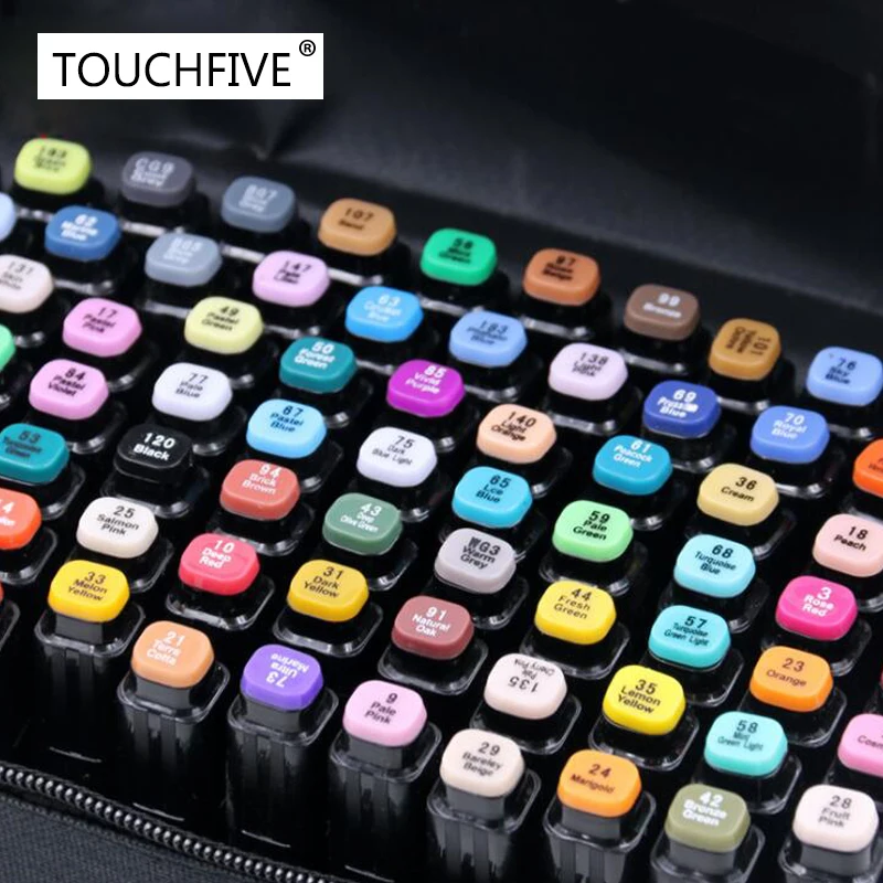 Touchfive 30/40/60/80/168 Цвета ручка маркер комплект Dual Head эскиз маркеры кисточки для