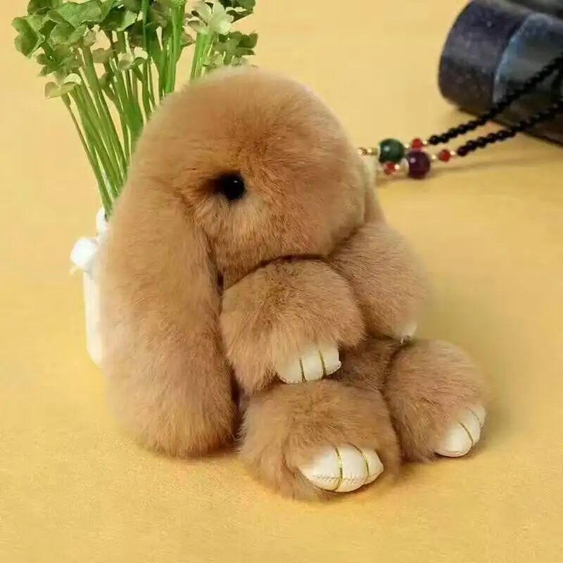 Cute Rabbit Style Keychains Fashion Rex Fur Pendents Real Handnag/Wallets Key Rings Height 18cm AU00845 |