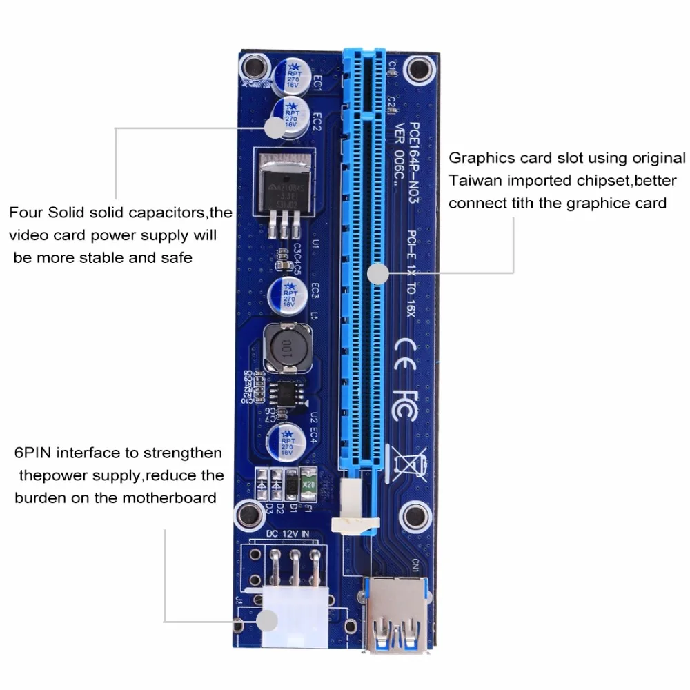 USB 3 0 PCI-E Express 1 удлинитель адаптер для карты 6 Pin кабель питания подходит 1x 4x 8x 16x