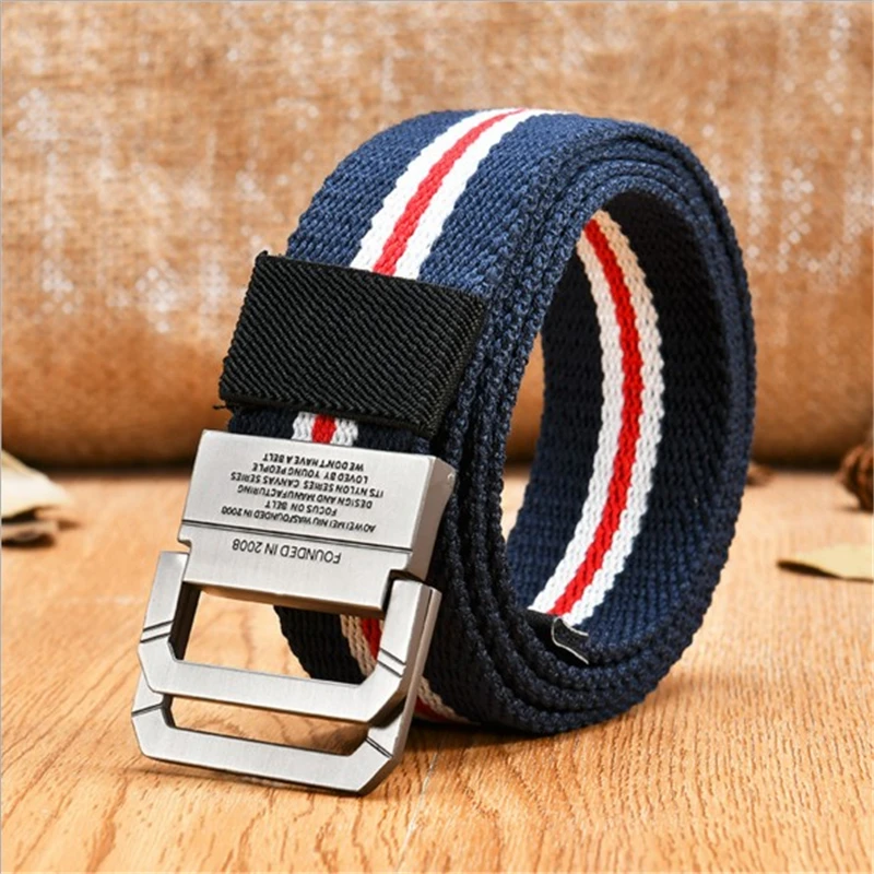 SupSindy Fashion Casual men belt double ring buckle stripe Canvas belt luxury designer Jeans for women belts nylon high quality
