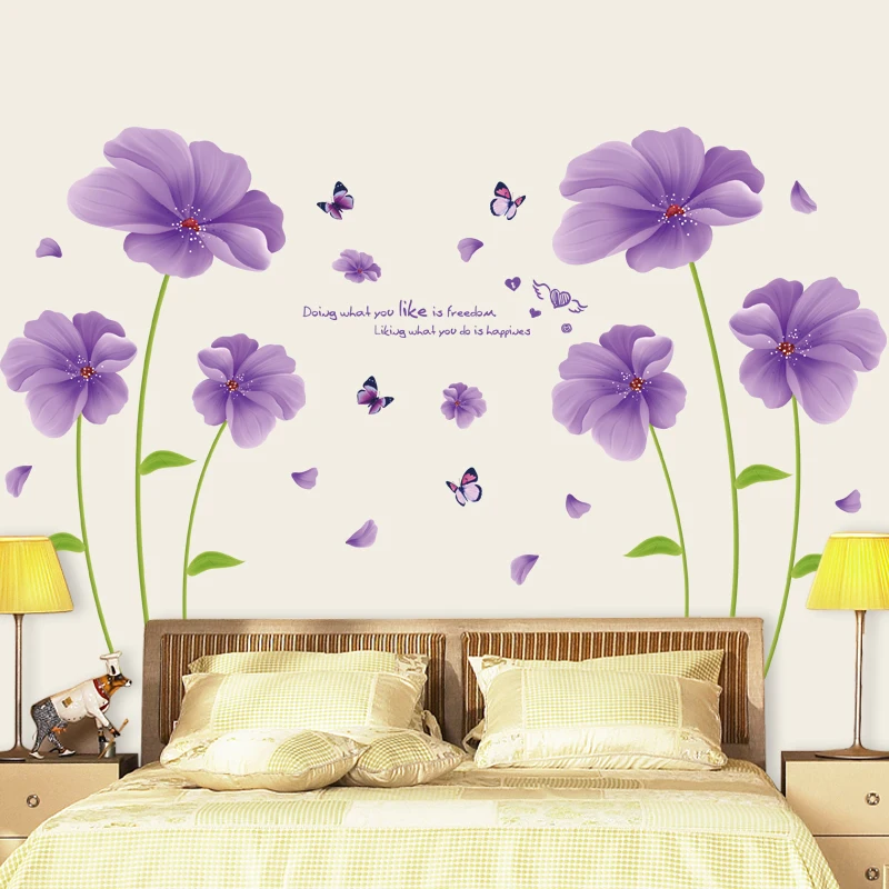 [Fundecor] фиолетовые Фэнтези Цветы лист бабочки ПВХ наклейки на стену для детской
