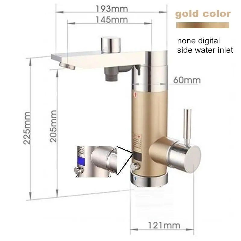 gold side in 3.5kW водонагреватель мгновенный Электрический водонагреватель без резервуара для ванной комнаты Душ кухонная раковина боковой Нижний Вход ЕС вилка - Цвет: gold side in