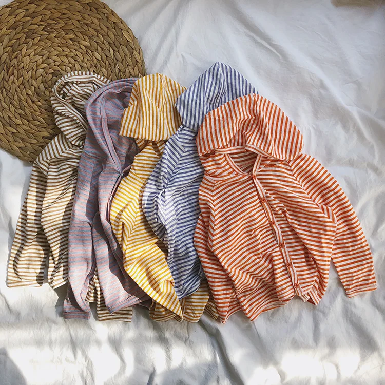 Детская одежда в полоску для мальчиков и девочек Солнцезащитная легкая дышащая