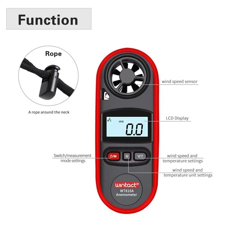 Цифровой анемометр IP67, скорость воздуха, шкала-10~ 45C C/F, измерение температуры 30 м/с, ЖК-дисплей, индикатор скорости ветра