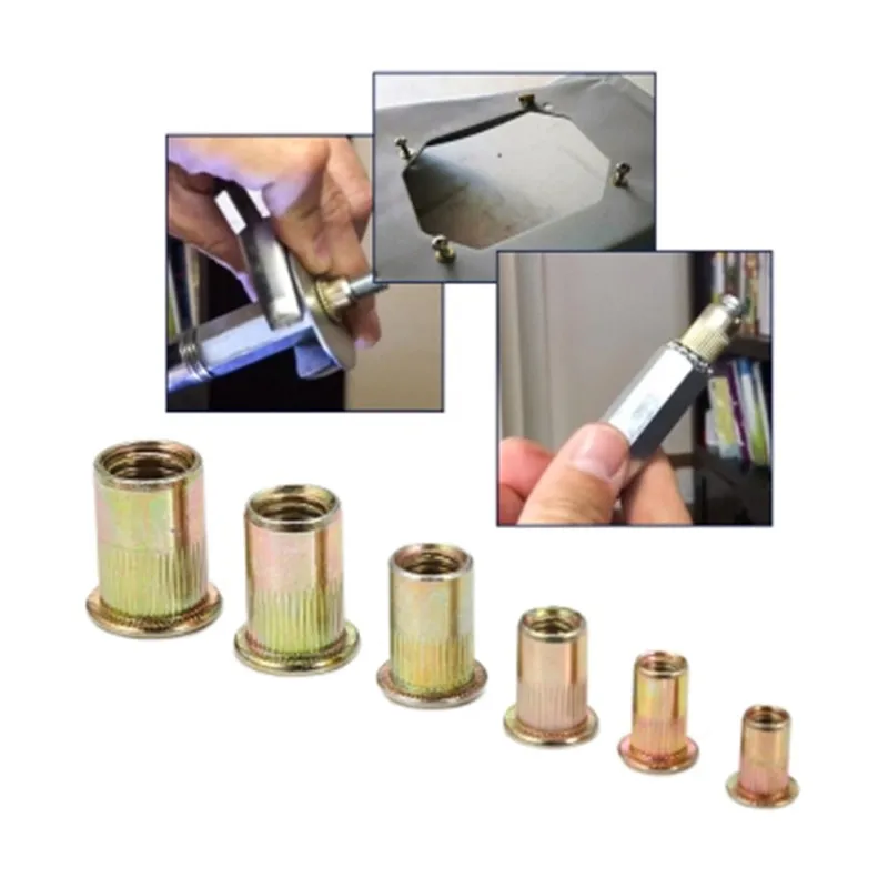 300 шт. M3/M4/M5/M6 M8/M10/M12 углеродистая сталь плоская головка заклепки гайки вставные