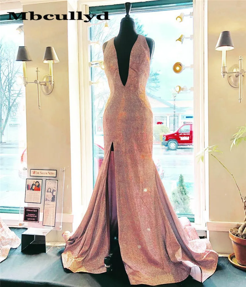 

Женское вечернее платье-Русалка со шлейфом, длинное блестящее черное платье с разрезом для выпускного вечера, 2023