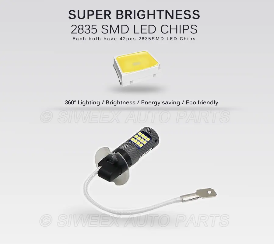 1 шт. светодиодный супер яркий светильник H1 H3 белого цвета 42 SMD 2835 для вождения