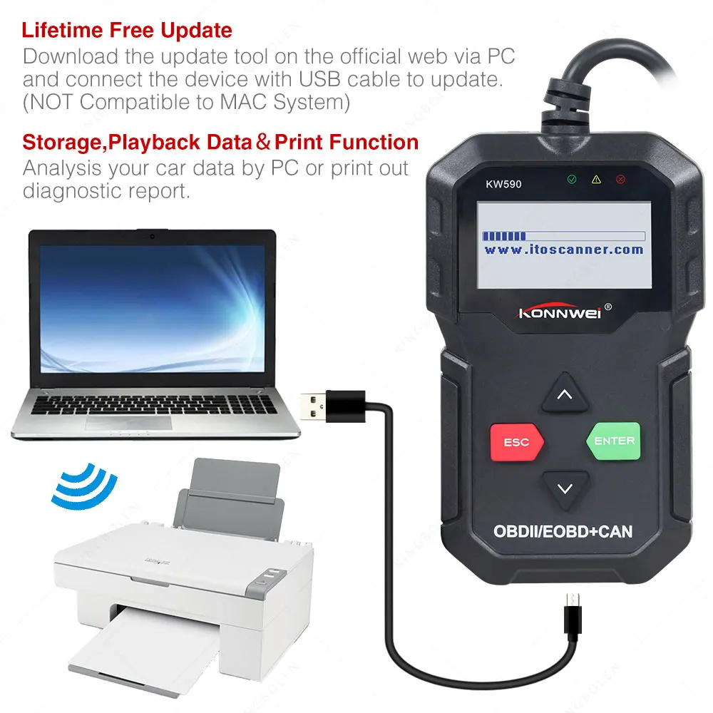 KONNWEI KW590 OBD2 сканер штрих кода поддерживает OBD II функции для студийной съемки с