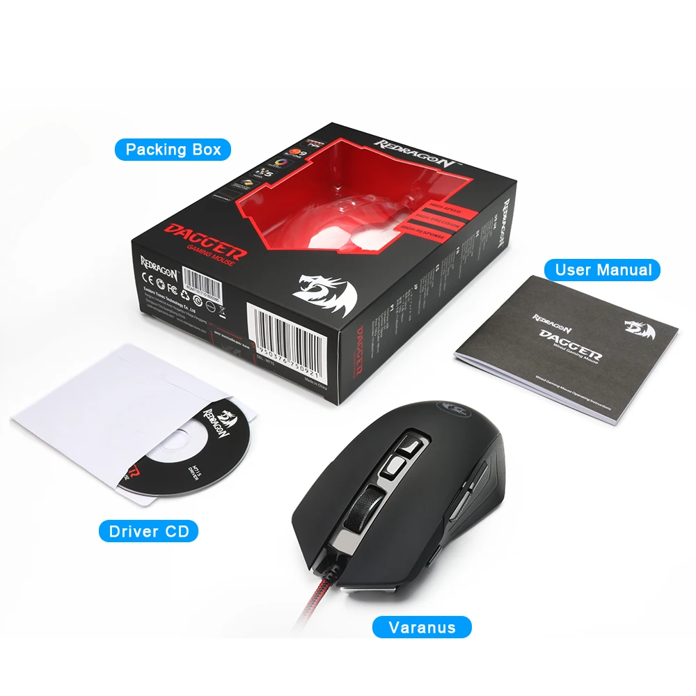 Игровая мышь Redragon DAGGER M715 USB Проводная 10000 точек/дюйм 9 Кнопок эргономичная для