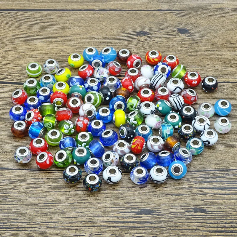 Смешанные 24 стиля 10 шт./лот бусины из муранского стекла с серебряным сердечником