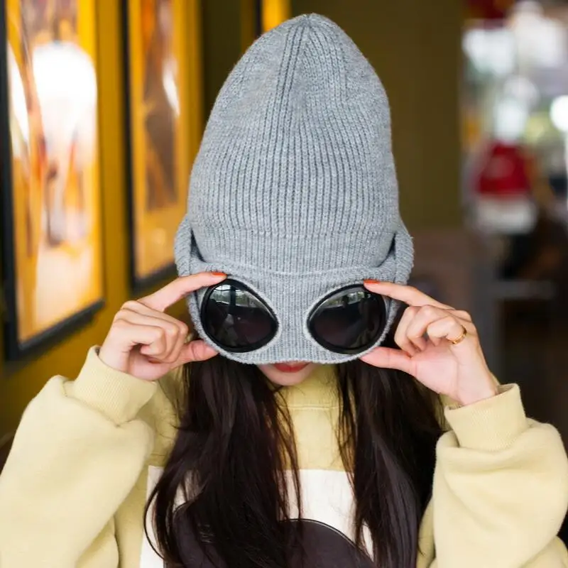 Женские шапки ветрозащитные очки шапка из шерсти Зимняя мода кепка Gorros фиксация