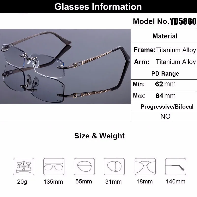 Стильный дизайн женские очки без оправы мужские Оправа очков из титанового