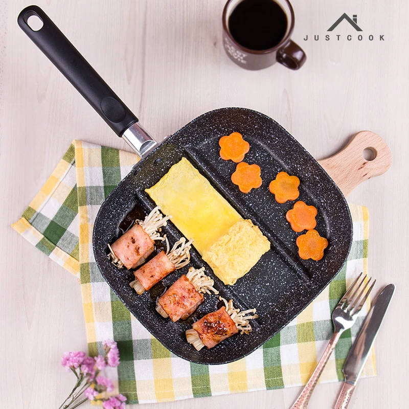 Justcook 22x24 см креативная сковорода для завтрака с антипригарным покрытием 3 в 1 сковороды разделенный гриль газовая плита для яичницы с беконом