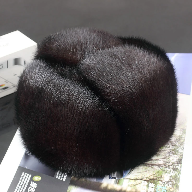 Pudi 170760 Мужская норковая меховая шапка мужская норковая меховая шапка охотника из натуральной овечьей кожи охотничья шапка-ушанка - Цвет: brown