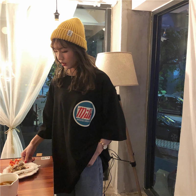 4 цвета Весна корейский стиль Письмо печати короткий рукав теплый О-образным