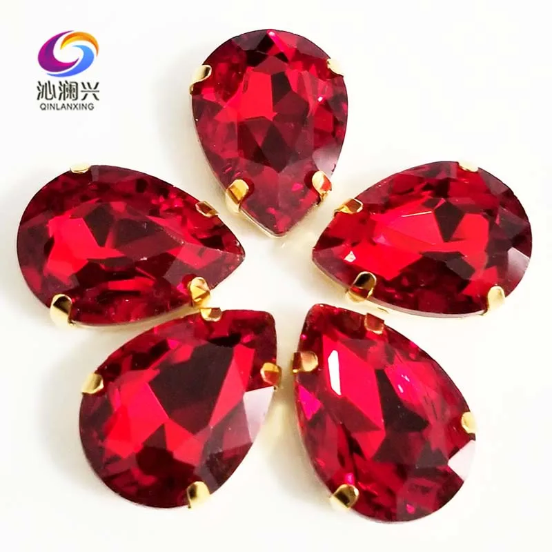 

Golden bottom Red DR shape High quality AAA Glass Crystal sew on claw rhinestones with holes,Diy/Clothing accessories SWSG06
